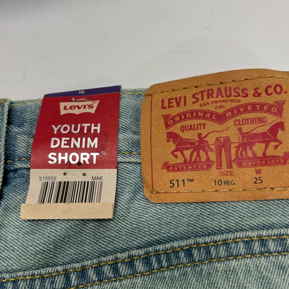 LEVIS 511 SLIM DISTRESSED YOUTH DENIM SHORTS LIGHT WASH 10 NEW - Picture 7 of 12